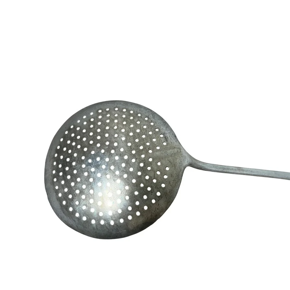 Vintage German Aluminum Skimmer Spoon Long Handle Hook End Strainer HMZ 13.5
